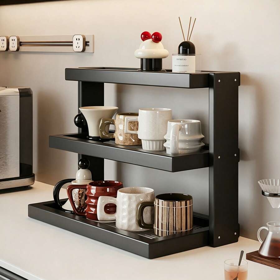 1 pieza Estante de almacenamiento multifuncional de escritorio, estante de almacenamiento y exhibición multiusos, soporte para tazas, estante para perfumes, estante para especias, soporte para pasteles, adecuado para tazas de agua, tazas de café, juegos de té, escritorio de oficina, barra de café, cocina, decoración del hogar