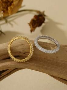 Luxury 925 Sterling Silver High-End Women's Full Diamond Ring Set - Round - View 5
