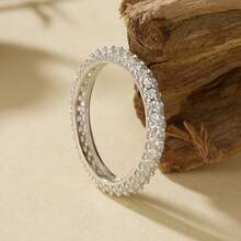 Luxury 925 Sterling Silver High-End Women's Full Diamond Ring Set - Round - View 11