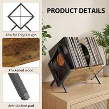 Vinyl Record Storage Rack, 80-100 LP Capacity Record Holder With Adjustable Divider, Rustic Brown Particleboard & Iron Vinyl Display Shelf, Non-Slip Clip, Open Design, Multi-Purpose Organizer For Albums, Magazines, Books 30x40x30cm - View 6