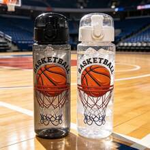 1pc 600ml Cartoon Pattern Printed Summer Water Bottle With Straw Cup, Suitable For Sports, Outdoor, Home, Office, School, Portable Gift Cup - Multicolor - View 2