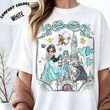 Disney Ladies Oversized T-Shirt Retro ComfortColors Coquette Bow Disney Princess T-Shirt Belle Ariel Elsa Cinderella Magic Kingdom Suitable For Gifts - 白色 - 查看 1
