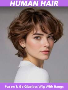 Peruca Curta Pixie Marrom Claro, Densidade 180%, Perucas Curtas Soltas Sem Cola Com Franja, Touca de Rede Rosa, Aparência Natural Feita à Máquina, Perucas de Cabelo Curto, Peça de Cabelo Diária, Peça de Cabelo Elegante 4 Polegadas #4 - S4 - Visão 2