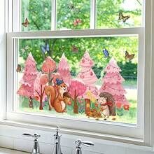 Cartoon Animal Forest Static Window Clings, Double-Sided Visible & Reusable, For Home, Kids Room & Kindergarten Decor - Multicolor - View 3