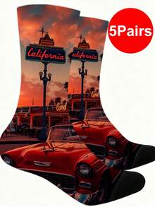 1/5/10 Pairs Multicolor Contrast Pattern Mid-Calf Socks, Fun Crazy Novelty Breathable Socks, Men's Gift, Fashion Preppy Style, Soft And Breathable, Daily Versatile, Sports, Casual Wear, Spring Summer Autumn Winter - Multicolor - View 15