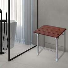 Ubfhonsi Modern Folding Shower Chair, Wall Mounted Shower Chair, Bathroom Shower Seat - Brown + Silver - View 4
