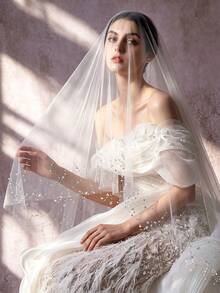 Double Layer Faux Crystal Bead Chain Design Bridal Veil, Can Cover Face, Wedding Dress Accessory, Comes With Hair Comb - Multicolor - View 5