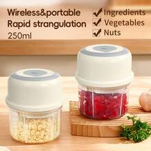 250ML Electric Garlic Chopper, Mini USB Rechargeable Vegetable Chopper, Wireless Garlic Chopper Onion Chopper Food Chopper, Suitable For Ginger, Chili, Meat Paste, Wireless Food Processor, White, Battery Capacity 800mAh - White - View 1