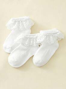 3 pares de calcetines cortos de encaje para bebé niña, estilo aleatorio, calcetines de encaje blanco, calcetines para niños pequeños, suministros para bebés, decoración para bautizo de bebé, calcetines de estilo princesa linda - Blanco - Ver 4