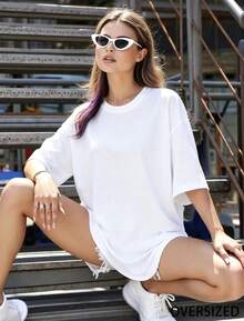OVERSIZED-Women's 100% Cotton T-Shirt-Available In Multiple Colors,Suitable For Sports And Casual Wear-Summer Clothing-Summer Must Have-Women's Gift - 白色 - 查看 7