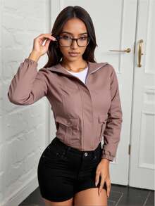 Women's Seasonal Thermal Lightweight Short Jacket - 卡其色 - 查看 1