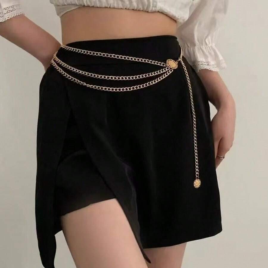 合金多層誇張女王頭像腰鍊 - 金色 - 查看 1