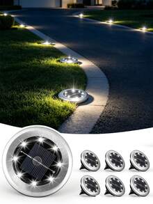 8/12Pcs Premium Waterproof Mini Solar Underground Lights, Stainless Steel Outdoor Ground Lamps, Decorative Landscape Lighting For Garden, Yard, Villa, Patio, Perfect For Christmas & Halloween Ambient Night Decor Path/Ground/Step/Garden/ Lights - Multicolor - View 3