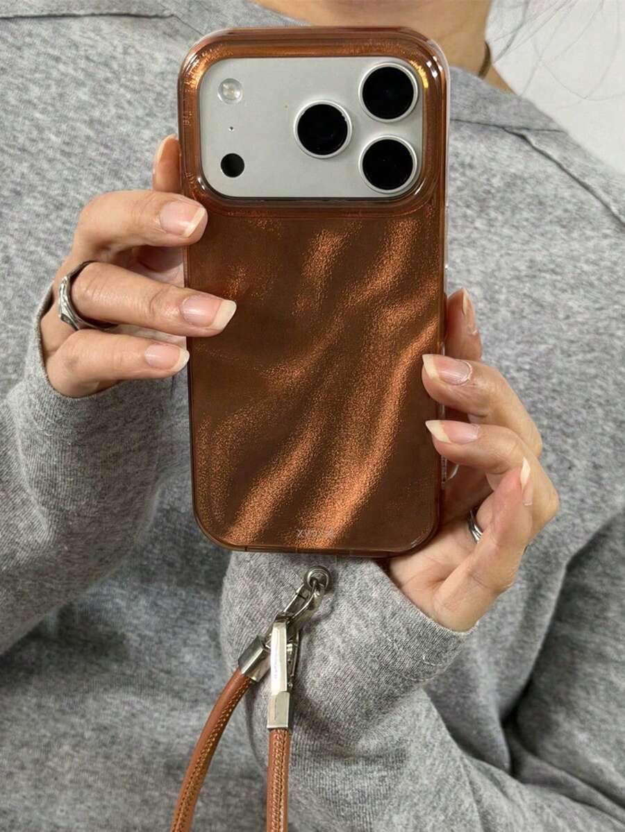 Y2K Style Glitter Laser Solid Color Phone Case Compatible With IPhone 17ProMax 17Pro 17 16ProMax 16Pro 16 15ProMax 15Pro 15 14 ProMax 14 13 Pro Max Fashion Cute Soft Protective Cover - Brown - View 1