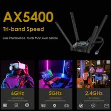 Adaptor WiFi USB untuk PC, Adaptor Jaringan Nirkabel Tri-Band AX5400 2.4/5/6GHz dengan 4 Antena Gain Tinggi 5dBi untuk Desktop, Laptop, Mendukung Windows 10/11 - View 2