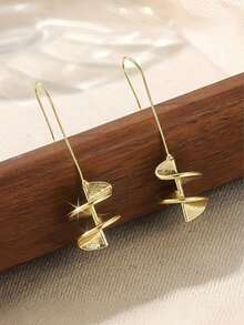Vintage Women's Gold Spiral Thread Pendant Earrings, Bohemian Style Minimalist Geometric Design, Modern Elegant Style, 1 Pair Suitable For Daily Wear, Work And Party - Yellow Gold - View 4