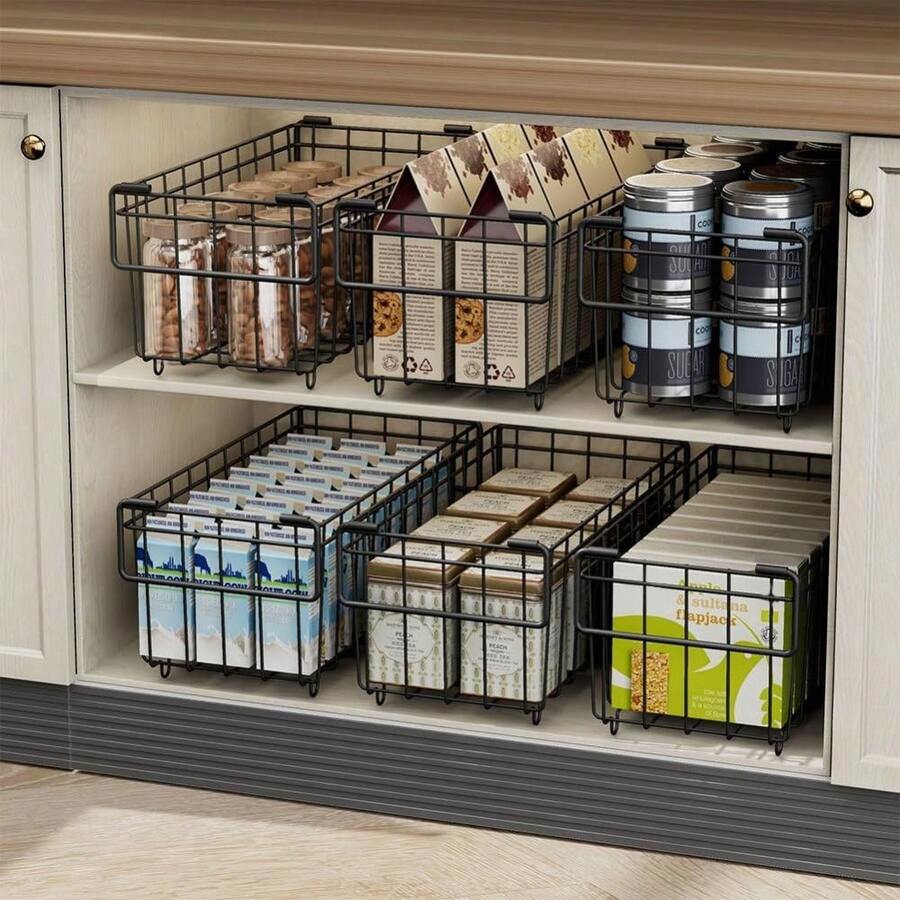 Techigher 4/6 Pack Chest Freezer Baskets, Stackable Carbon Steel Wire Storage Organiser With Handles, Hanging Freezer Basket Drawers For Deep Refrigerator Kitchen Pantry - Black - View 1