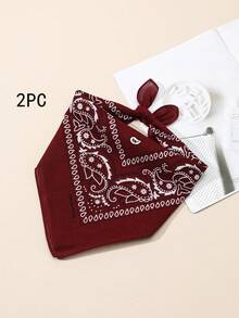 1pc/2pcs/6pcs 100% Cotton Cashew Pattern Bandana Small Square Scarf - Burgundy - View 7