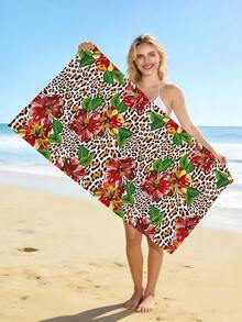 1pc Leopard Print Beach Towel, Fashion Leopard Floral Beach Towel, Microfiber Absorbent, Quick-Drying Beach Towel, Large Sand-Proof Beach Mat, Suitable For Vacation, Camping, Swimming, Bathroom, Summer Vacation Essential, Holiday Party Essential, Multi-Functional Beach Swimming Accessory - Coffee Brown - View 8