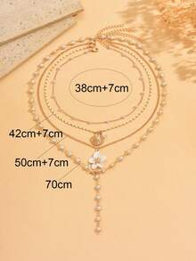 4pcs Luxury High-End Multi-Layer Stacked Collarbone Chain Fashion Shell Drip Glaze Flower Pendant Y-Shaped Long Necklace Charming Women's Neck Jewelry Suitable For Daily Wear And Party Music Festival Gathering Chain Cut By Length With Variable Number Of Sections - Multicolor - View 4