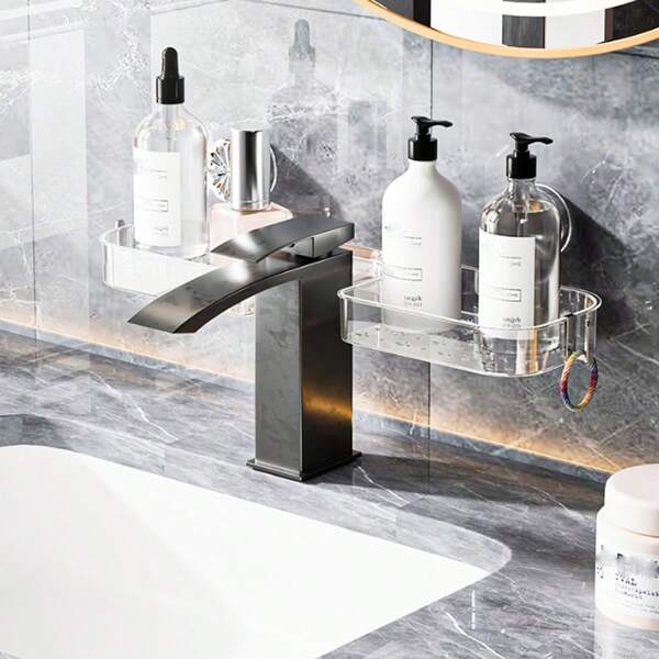 Transparent Suction Cup Faucet Storage Rack, No Drilling Required, Wall-Mounted, Suitable For Bathroom, Washroom, Kitchen. Home Essential.