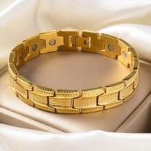 Men Business Style Stainless Steel 18K Gold Plated Magnetic Bracelet Suitable For Daily Party Wear Hip Hop Punk Fashion Jewelry - Gold - View 4