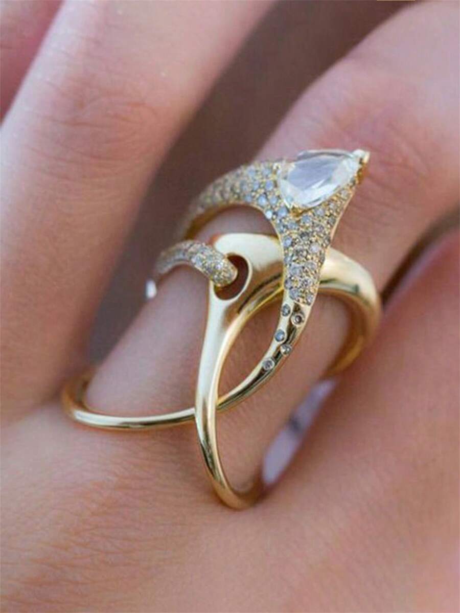 1件優雅立方氧化鋯戒指，適合女性，完美適用於婚禮、訂婚、週年慶典、情人節禮物 - 1# - 查看 1
