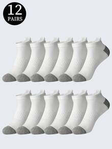 1/6/12/18 Pairs Men's Color Block Black & White Mid-Calf Socks, Sports Running Socks, Suitable For All Seasons - Multicolor - View 19