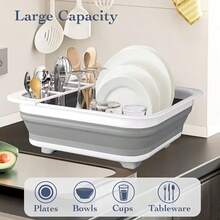 Collapsible Folding Silicone Dish Drainer Camping Caravan Boat Drying Rack, SILICONE DISH DRYING DRAINER, FOLDABLE DRIPPER, FOLDABLE SILICONE DISH DRYING DRAINER FOR PLATES, GLASSES, CUTLERY. - White-gray - View 6