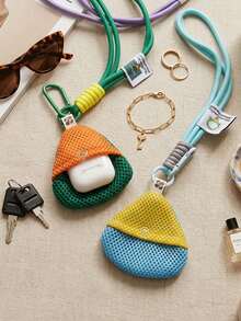 EIGIIS Contrast Color Bag Charm, Portable Mesh Bag, Round Mini Coin Purse, Portable Mini Key, Earphone And Small Accessory Storage Bag, Suitable For Women - Multicolor - View 6