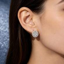 Anting Stud Halo Berkilau Mewah Ringan, Modis dan Serbaguna - Perak - View 3