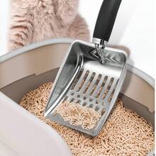 1pc Stainless Steel Cat Litter Scoop With Long Handle - Efficient Sand-Draining Design, Pet Cleaning Accessories: Perforated Cat Litter Scoop With Non-Slip Grip Design. This Quick-Filter Cat Litter Scoop Features A Hollow Mesh Design For Easy - Multicolor - View 5