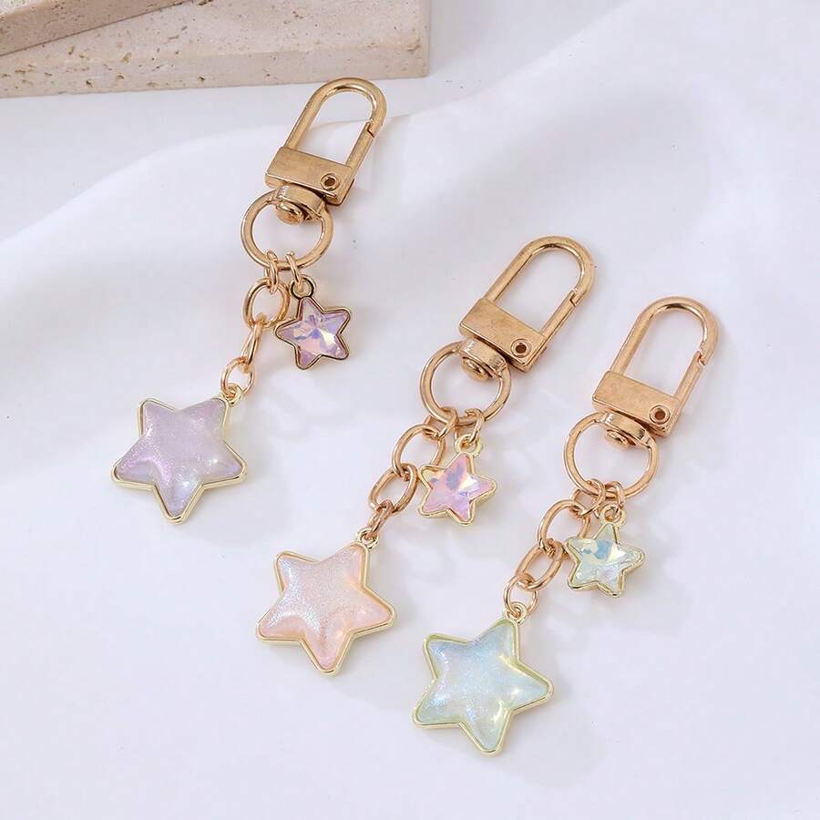 1pc Pentagram Pendant Lovely Colorful Cartoon Keychains Car Keyring Handbag Pendants Love Charm Of Earphone Case Keychain - Multicolor - View 1