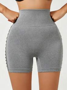 Women's High Waist Shaping Panties Tummy Control Butt Lift Grey Cycling Shorts Side Hollow Design - Grey - View 4