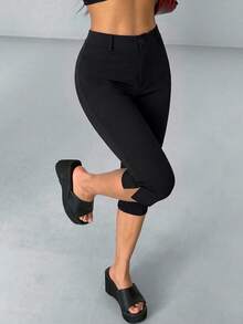 AITYI Studio Women's 7/8 Pants, Spring/Summer Casual With Slit Design, Zipper Waist, Fashion Minimalist Sexy American Ins, Chic, Comfortable Slim Fit, Suitable For Outdoor Sports, Commute, Elegant Versatile Y2K, Beach Party, Rural Vacation, Holiday Outfit, Graduation, Independence Day, Music Festival, Well Fit - Black - View 6