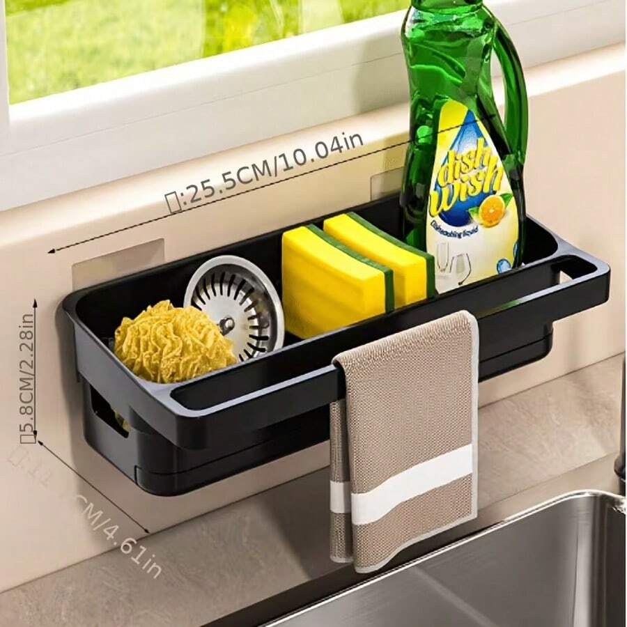 Estantería de almacenamiento de 1 nivel sin taladro para baño, estante organizador sin huellas, estante de drenaje universal, estantería de almacenamiento multifuncional para baño y cocina - A - Ver 1