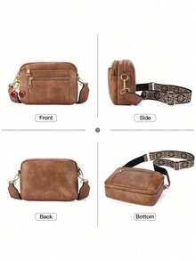 Fashion Solid Color Faux Leather Women's Bag With Adjustable Shoulder Strap, Multi-Functional Zipper Crossbody Bag, Suitable For Outings And Shopping - Brown - View 6
