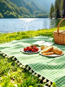 1 Minimalist Pendant-Style Picnic Mat, Quick-Drying, Lightweight, And Absorbent Beach Towel, Fine Checkered Fringed Picnic Mat, Essential Gift For Beach Vacations And Outdoor Camping, Beach Accessories - A - View 7