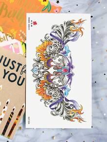 Waterproof Lady Temporary Tattoo Sticker For Women, Colorful Chicano Chest Fake Tattoo, Long Lasting Body Art For Collarbone Chest Shoulder - Multicolor - View 7
