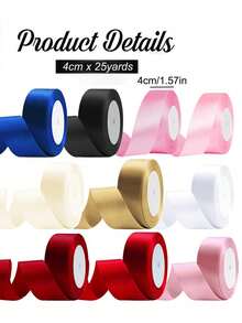 25Yards 4cm Satin Ribbons Crafts Bow DIY Gift Wrap Wine Red Yellow Green Blue Purple Black Gold White Ribbons For Party,Wedding,Birthday Decoration - Multicolor - View 6