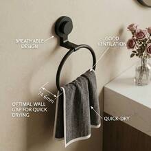 1pc Vacuum Suction Cup Towel Ring, Drill-Free Installation, Bathroom Towel Rack, Wall-Mounted Towel Rack, Handheld Towel Rack, Bathroom Accessories, 304 Stainless Steel Ring, Detachable And Reusable - Black - View 6
