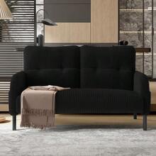 Sofá de dos plazas de pana con acolchado confortable, respaldo alto y bolsillos laterales, patas metálicas, bolsillos laterales integrados, suavidad acogedora y soporte óptimo, perfecto para espacios de relajación en la oficina en casa. - Negro - Ver 4