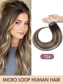 Micro Loop Human Hair Extensions, Silky Soft Hair With Voluminous Ends, Highlight Color Micro Bead Invisible Micro Loop Real Human Hair For Women - 彩色 - 查看 18