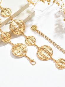1pc Bohemian Style Gold Circle Geometric Asymmetrical Texture Chain Waist Chain, Punk Personalized Versatile Women's Fashion Body Chain, Suitable For Daily, Banquet, Party, Gathering, Holiday Gift - Gold - View 3