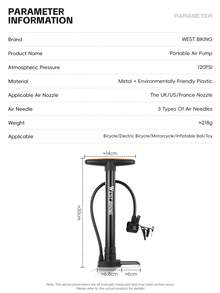 WEST BIKING 120psi Bicycle Pump, Lightweight And Portable, Stainless Steel Material, Durable, Suitable For Three Types Of Valves, Home Inflation Tool - Multicolor - View 3