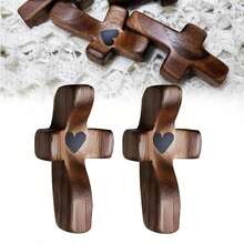 20pcs Small Creative Handheld Wooden Holding Cross Heart Charm, Soothing Encouragement Christian Prayer Token With Elegant Gift Bags, Religious Memorial Baptism Birthday Gifts For Family - Brown - View 10