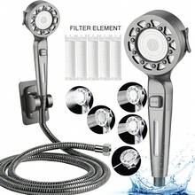 Tatukiko High Pressure Handheld Shower Head Set With 5 Filter Elements, 5 Spray Settings, One-Key Stop, Adjustable Wall Mount & Hose, Universal Fit, For Home Bathroom - Set Of 8 Pieces - View 11