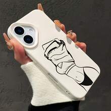 1pc White Lychee Texture Matte Minimalist Lens Protection Line Hot Girl Portrait Pattern Phone Case Personalized Compatible With IPhone 16 Pro Max 17/16/15/14 Plus/13/12/11 Air And Series - Multicolor - View 2