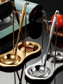 1pc Titanium Plated Stainless Steel Minimalist Western Style Soup Ladle Holder, Strainer Pot Rack, Multi-Purpose Kitchen Pot Rack - Multicolor - View 1