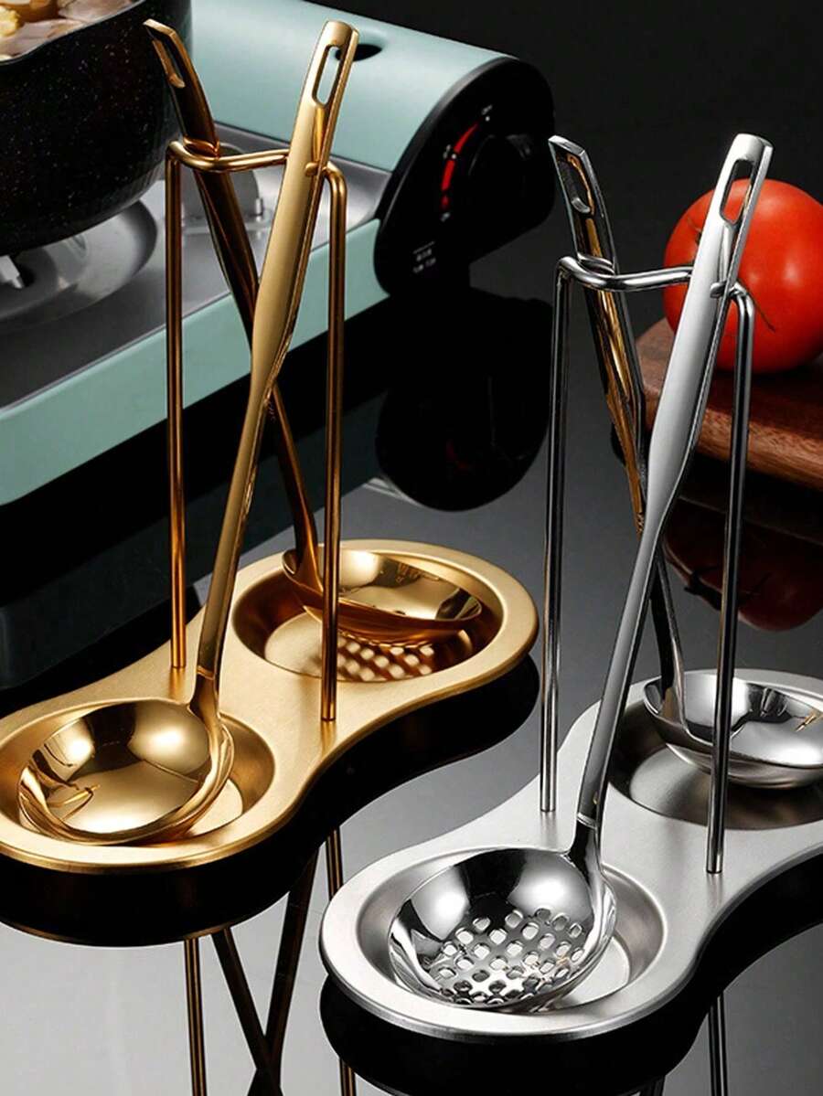 1pc Titanium Plated Stainless Steel Minimalist Western Style Soup Ladle Holder, Strainer Pot Rack, Multi-Purpose Kitchen Pot Rack - Multicolor - View 1